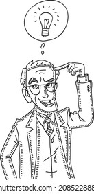 El hombre tiene la idea: una ilustración vectorial dibujada a mano. 