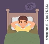 Man has insomnia, sleeping disorder, sleepless, staying awake in the bed at night 