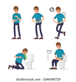 Man has a problem with his stomach. Flat style vector illustration isolated on white background. Man has a problem with his stomach. Flat style vector illustration isolated on white background.