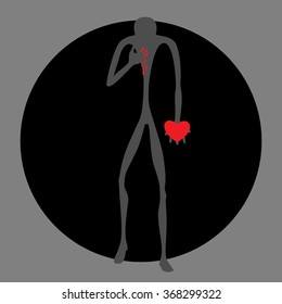 The man has pulled out the heart itself.
Gift on Valentine's Day.

Gray-black-red range.
