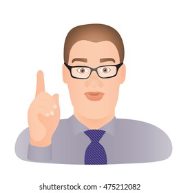 The man has raised a finger up, showing that it is important. Vector illustration