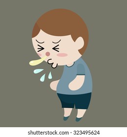 man has runny nose cartoon vector