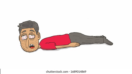 the man has a lot of sleep. cartoon.