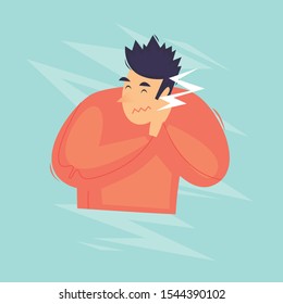 Man has a toothache, dentist. Flat design vector illustration