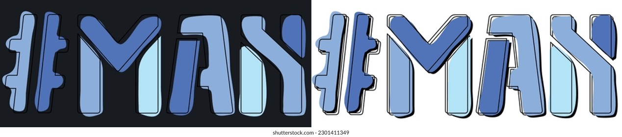 MAN Hashtag. Isolate curves doodle letters. Set 2 in 1. Blue colors. Popular Hashtag #MAN for social network, web resources, mobile apps, games. Stock vector picture.