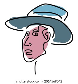 das Gesicht des Surrealismus in einem Hut