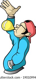 a man in a hat is blowing gum