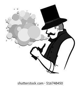 Man in hat blowing smoke vector illustration