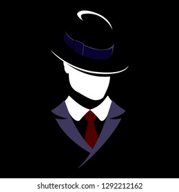 A man in a hat and business suit with a tie. Vector illustration.