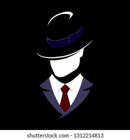 A man in a hat and business suit with a tie. Vector illustration.