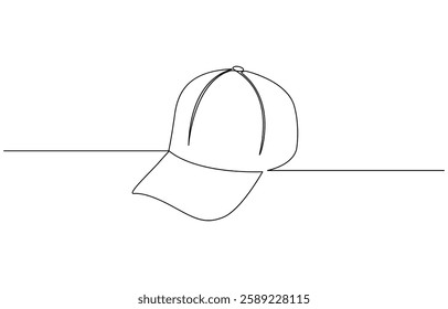 Man hat cap continuous one line drawing vector illustration, Continuous line drawing of baseball cap. One line drawing of a baseball cap. Vector illustration.