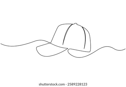 Man hat cap continuous one line drawing vector illustration, Continuous line drawing of baseball cap. One line drawing of a baseball cap. Vector illustration.