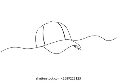 Man hat cap continuous one line drawing vector illustration, Continuous line drawing of baseball cap. One line drawing of a baseball cap. Vector illustration.