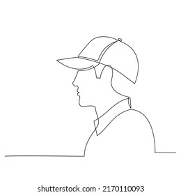 man with hat cap one line, single line, continuous line drawing isolated on white background