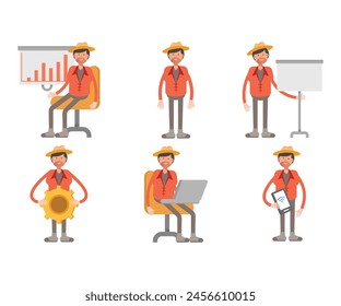 man with hat characters set in various poses vector illustration