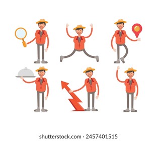 man with hat characters set in various poses vector illustration