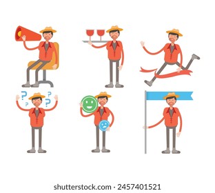 man with hat characters set in various poses vector illustration