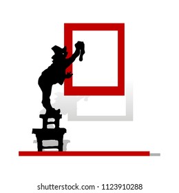 The man in the hat cleaning a window, silhouette on white background,vector