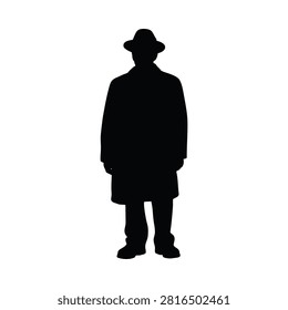Man In Hat And Coat Silhouette Against White Background