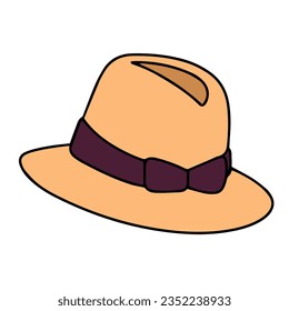
Man hat in colored outline isolated on white background. Outline retro hat hand draw vector illustration.