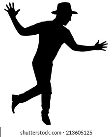 Man with hat dancing silhouette, vector 