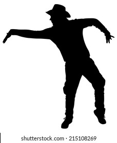 Man with hat dancing silhouette, vector