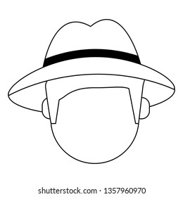 Man with hat faceless avatar in black and white