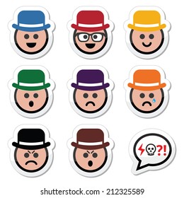 Man in hat faces vector icons set