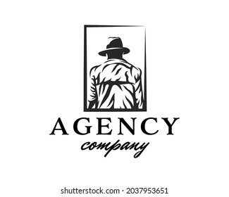 Mann auf dem Hut, der nach hinten zeigt Logo. Design-Vorlage für den Agenten-Detektor