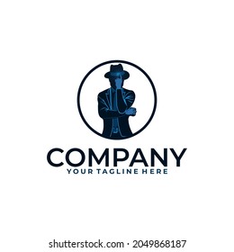man in hat finds idea logo 