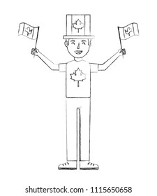 man with hat holding canadian flags celebration