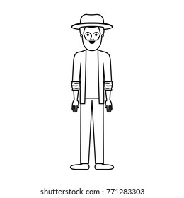 man with hat and jacket and pants and shoes with short hair and beard in monochrome silhouette