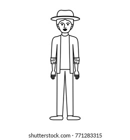 man with hat and jacket and pants and shoes with short hair in monochrome silhouette