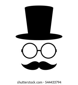 Man with hat and large mustache isolated on white background. Vector illustration