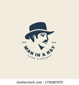 Man in a hat logo design template for a light background. Vector illustration.