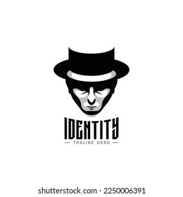 Man With Hat or Magician Head Logo Vector Design, Minimalist Magician Head Can be Use for Logo