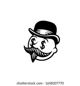 A man in a hat with a mustache. Can be used as tatoo