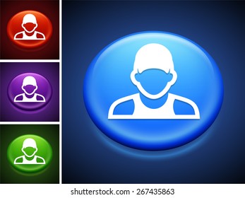Man with Hat on Blue Round Buttons