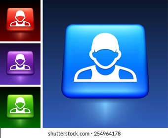 Man with Hat on Blue Square Buttons