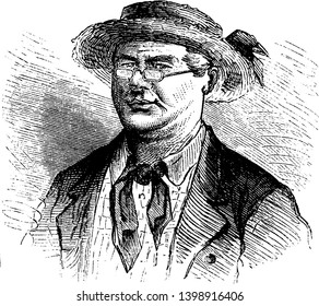Un hombre con sombrero en la cabeza y con anteojos, dibujo vintage o ilustración grabadora