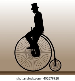 The man in the hat on an old bicycle. Vector illustration.
