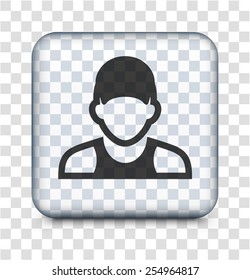 Man with Hat on Transparent Square Button
