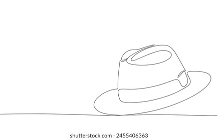 Man hat one line continuous. Classic man hat line art. Hand drawn vector art. 