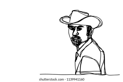 man with hat  one line drawing vector eps.10