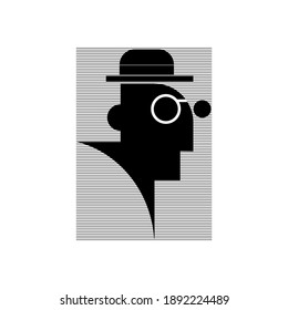 Man with hat, people character icon logo template vector illustration. Man,face,black,line.