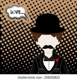 man in hat and retro scratch background, vector