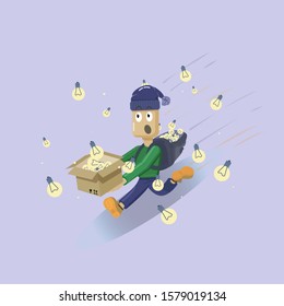 the man in the hat runs and catches ideas