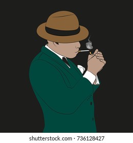 A man in a hat smokes a cigarette