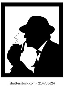 man in a hat smoking a pipe on a white background