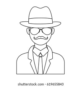 Man in hat suit raincoat and glasses. The detective undercover.Detective single icon in outline style vector symbol stock illustration.